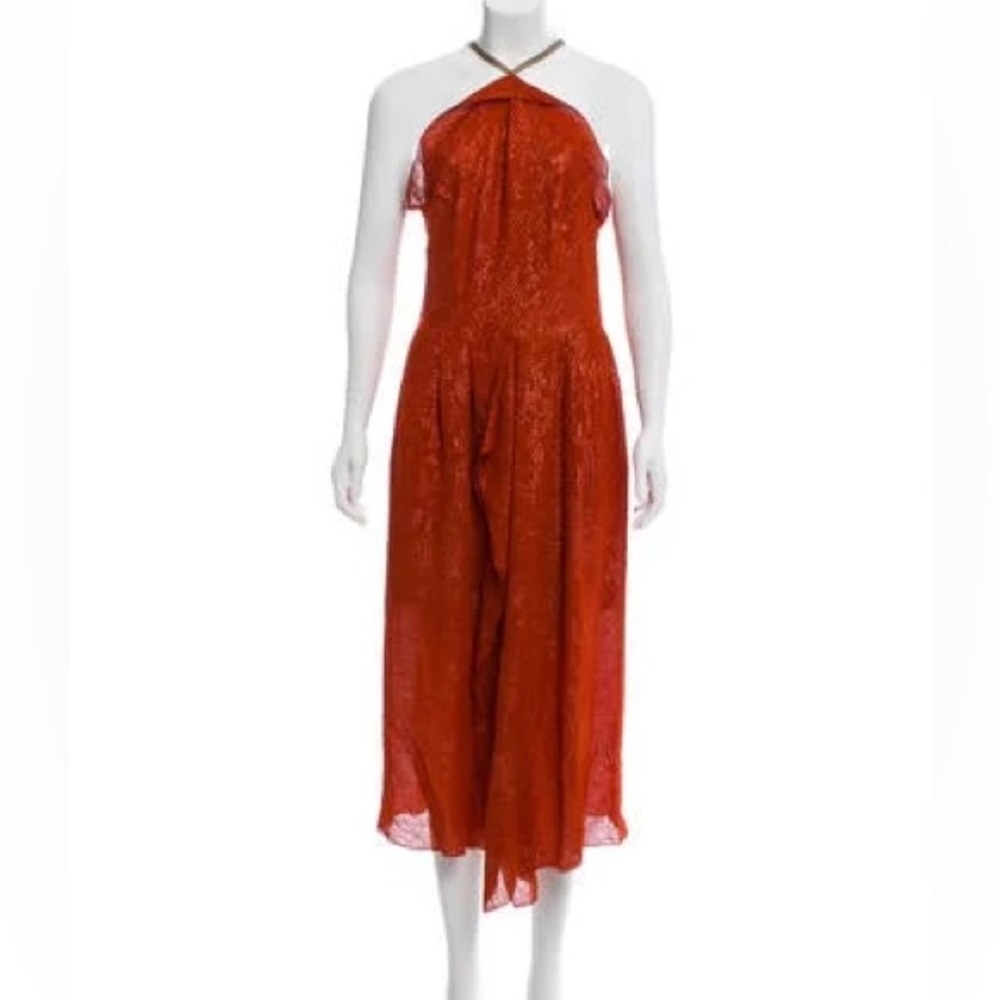 Roland Mouret Textured Orange Silk Halter Dress